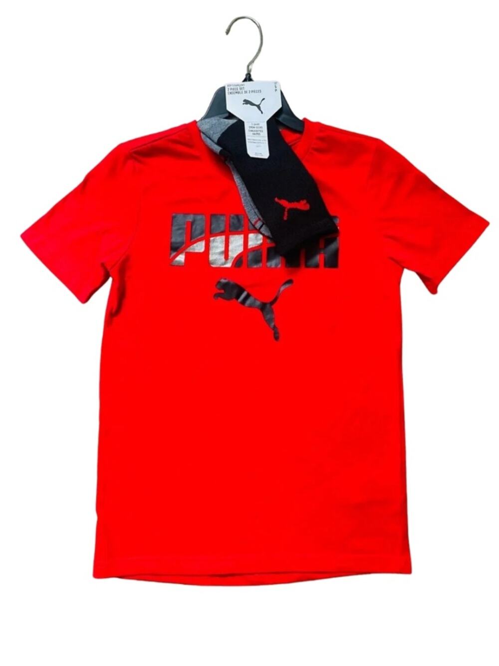 Puma Red Short Sleeve Tee with Black Logo Boys 8 #0133